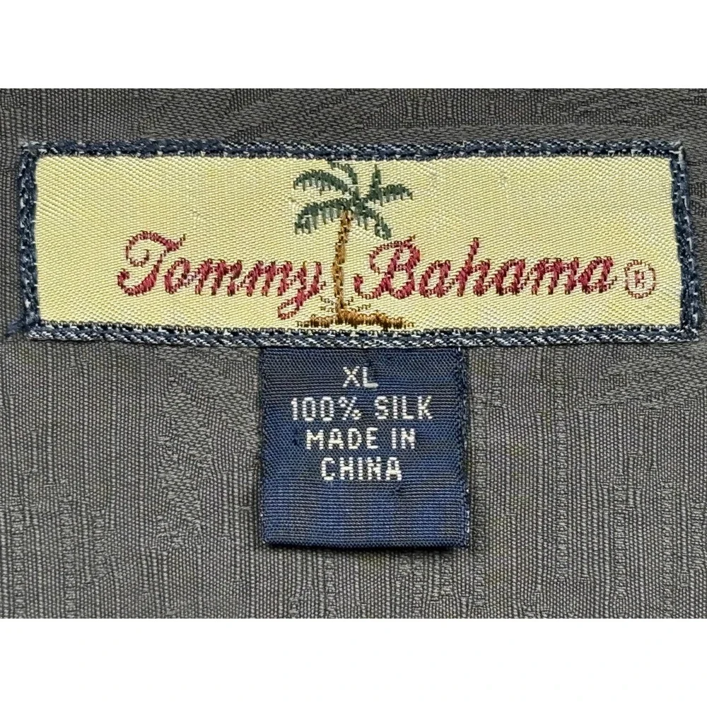 Tommy Bahama Mens XL Silk Camp Shirt Charcoal Grey Tropical‎ Palm Jacquard T3669